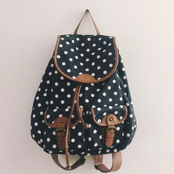 Aldo Handbags - ALDO Polka-dot Backpack Black denim-ish fabric